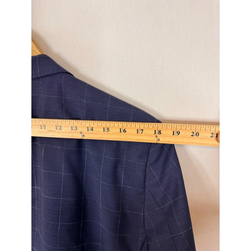 Strellson Aron Slim Fit Navy Blue‎ Windowpane Virgin Wool Blazer Jacket Men 44